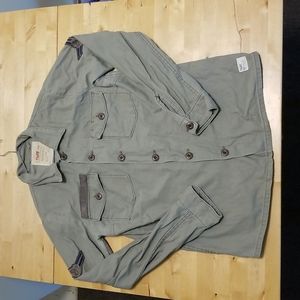 TNA Aritzia size medium button down shirt army green shirt 100% cotton